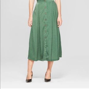 NWT Who What Wear Green Dot Button Front Skirt